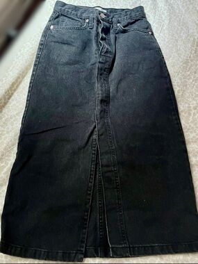 MNG (mango) Black Denim Midi Skirt with Front Slit